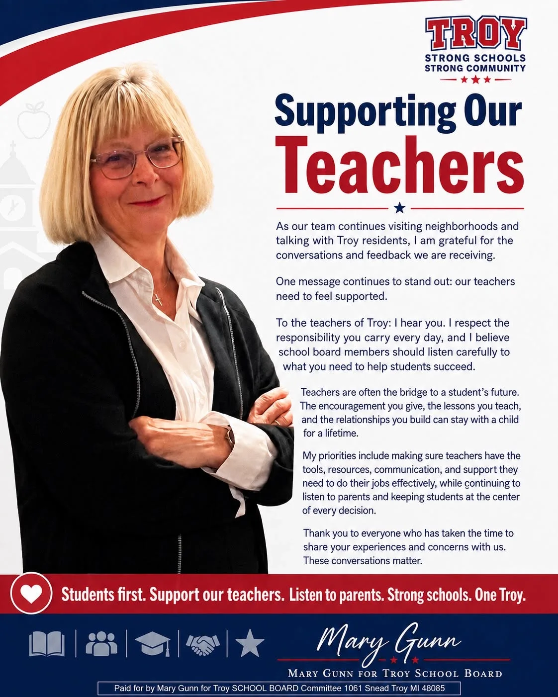 Mary Gunn's Supporting Our Teachers campaign update
